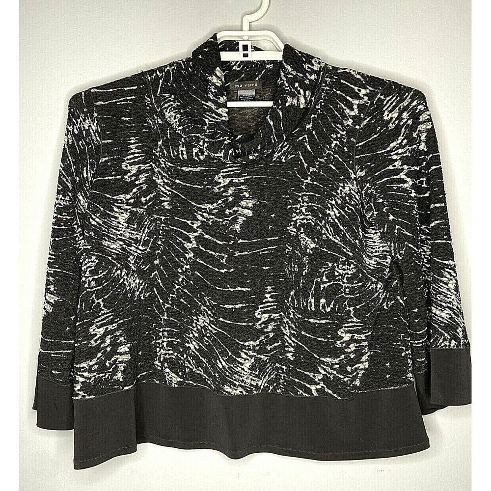 Eva Varro Womens Top Size Medium Long Sleeve Black Tan‎ Print Turtle Neck